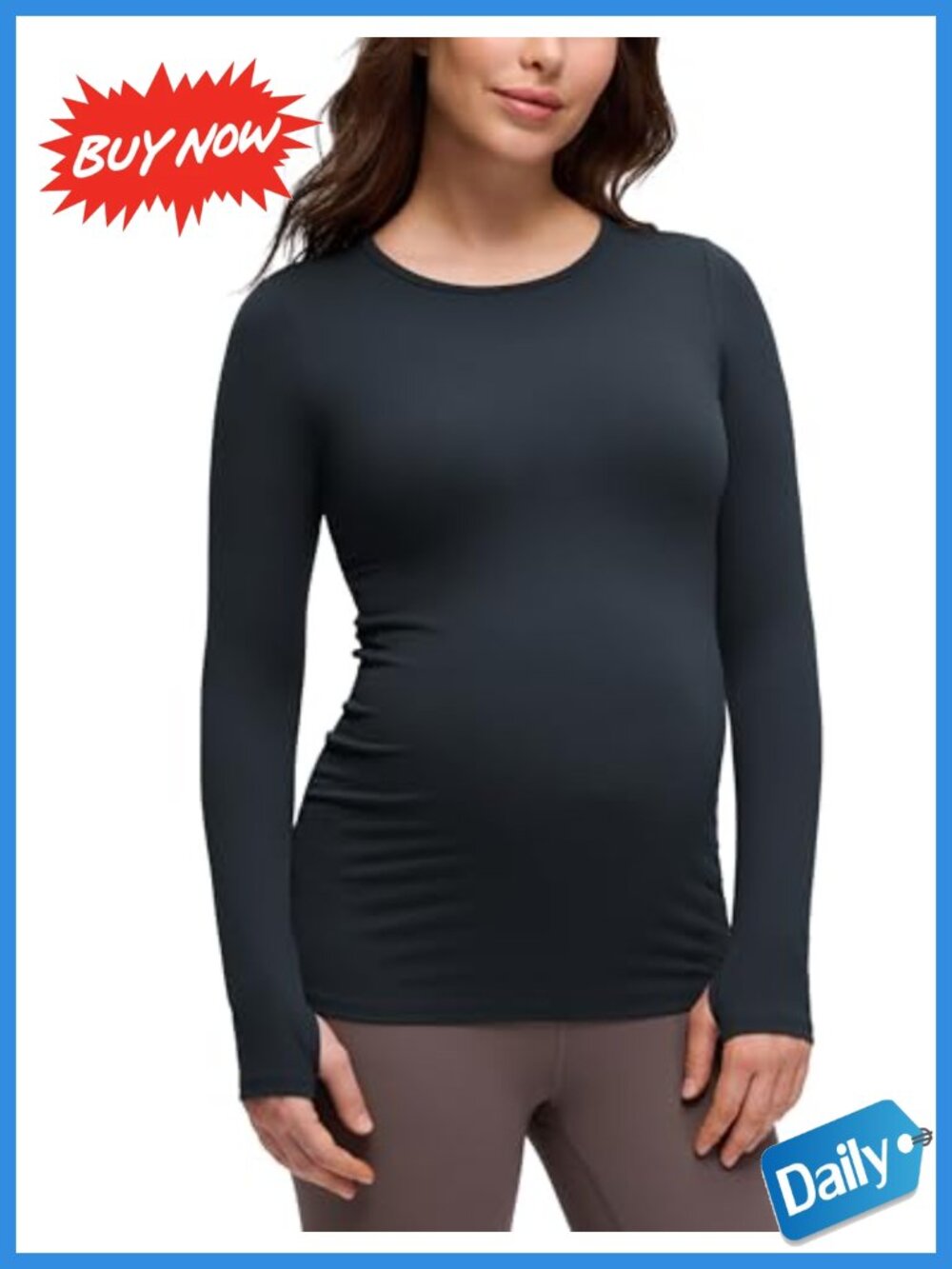 Maternity Crewneck Long Sleeve Yoga Top Slim Fit Pullover